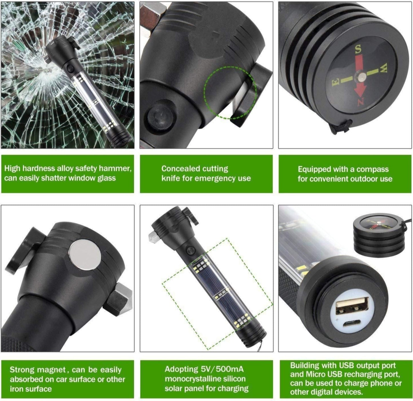 Solar Flashlight | Power Bank | Knife | USB Charging