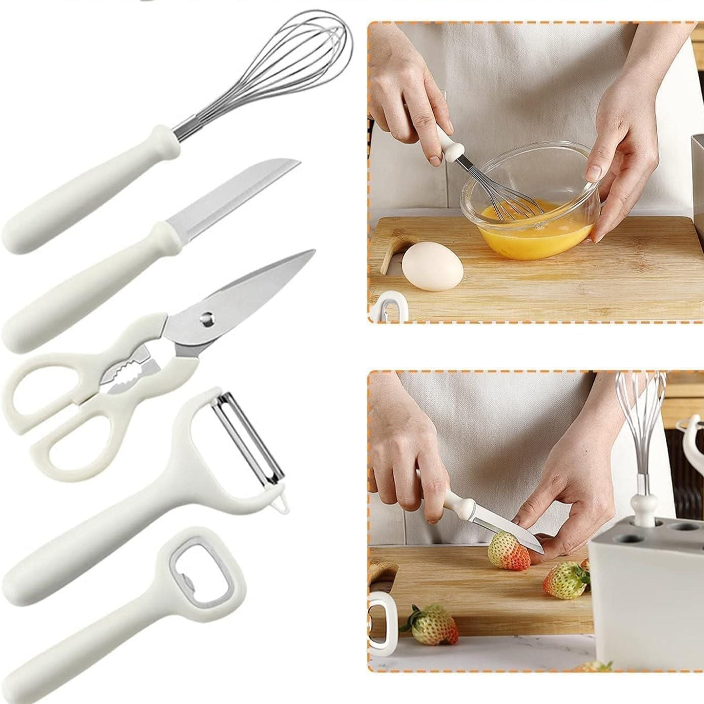 Cooking Knife Set | Stand | White