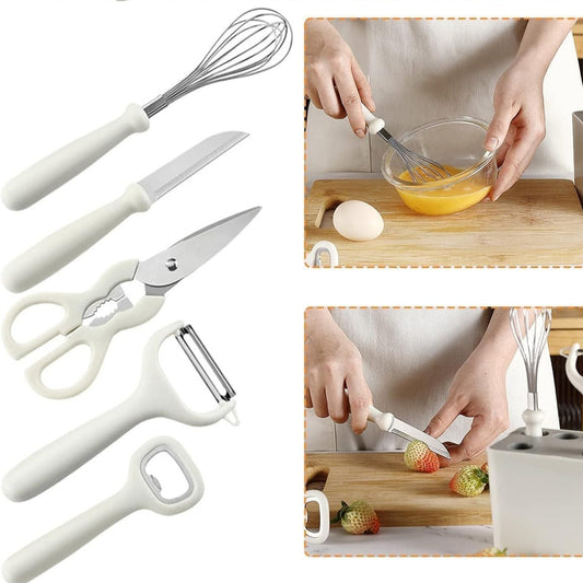 Cooking Knife Set | Stand | White