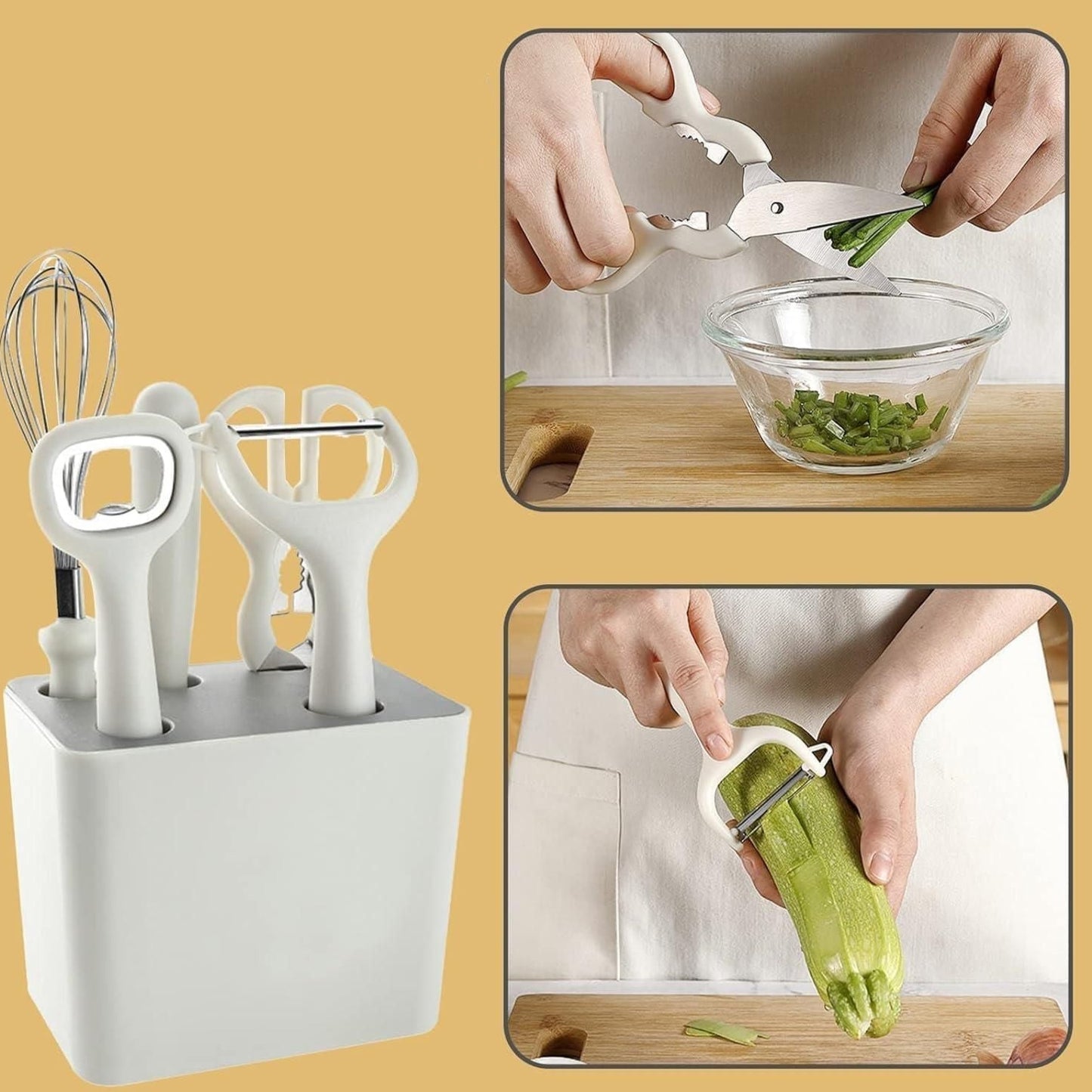 Cooking Knife Set | Stand | White